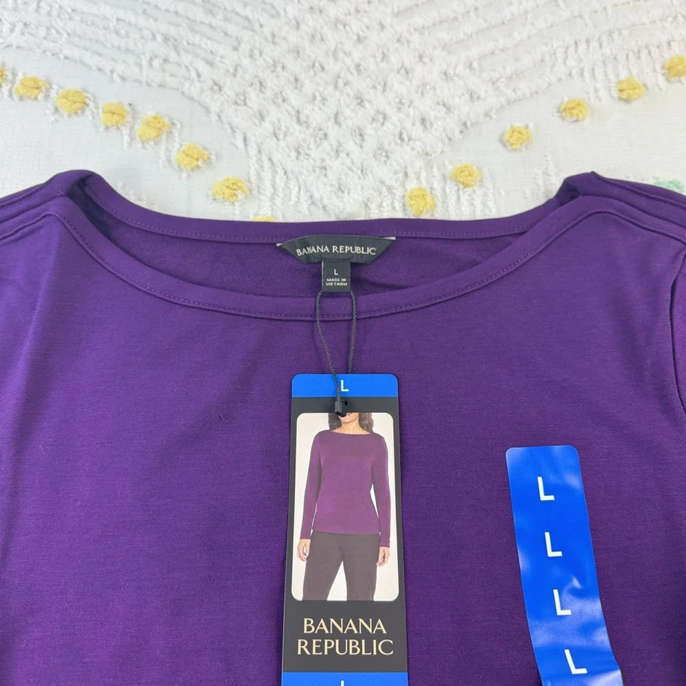 Banana Republic Boatneck Long Sleeve Top Rayon Blend Stretch Tee New - Picture 2 of 6